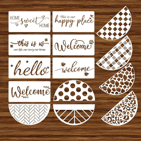 Welcome Stencils for Painting on Wood Half Round Stencils for Wood Sign Hello Half Circle Stencils for Crafts Reusable (14Pcs)...