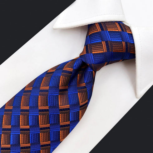 S&W SHLAX&WING Ties for Men Blue Copper Necktie Set with Pocket Square Mens Gift...