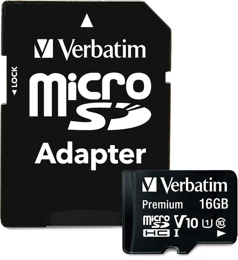 Verbatim 16GB Premium microSDHC Memory Card with Adapter UHS-I V10 Class 10 supports Full HD (1080p) U1 speed rated Up to 80MB/s read speed...