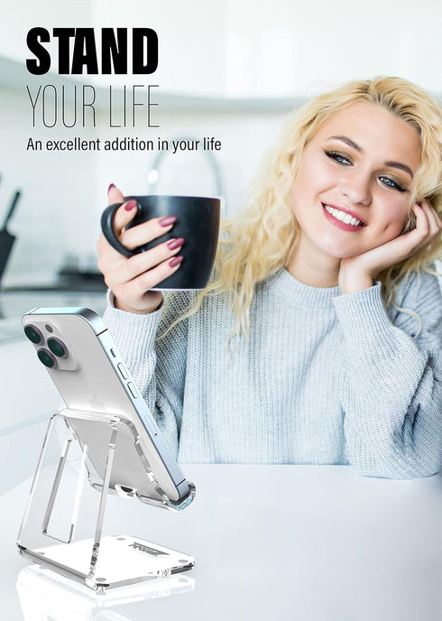 ZAW Acrylic Cell Phone Stand, Office Desk Accessories Clear Phone Stand for Desk, 4MM Acrylic Phone Holder, Compatible with iPhone 14 Pro, Samsung...