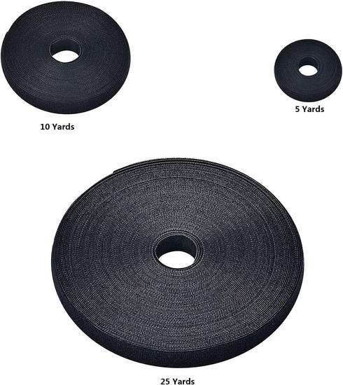 Reusable Fastening Tape Cable Ties 3/4 Inch Double Side Hook Roll (5 Yard, Black Upgraded Version)...