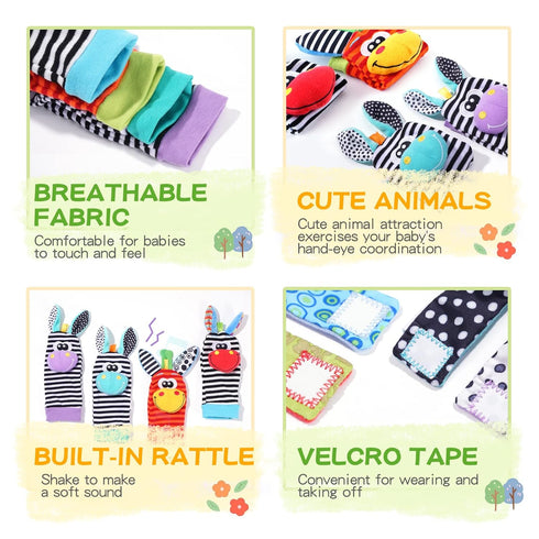 Baby Wrist Rattles Foot Finder Socks Set, Wrist rattle Arm Hand and Rattle Leg Ankle Socks, Newborn Soft Sensory Toys, Baby Socks Infant Wrist Rat...