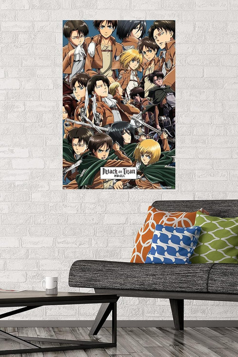 Trends International Attack on Titan - Collage Wall Poster, 22.375" x 34", Poster & Mount Bundle...