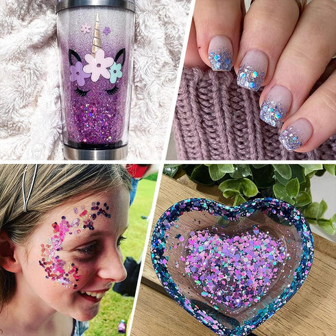 100g/3.5oz Holographic Chunky Glitter, Craft Glitters for Arts & Crafts, Cosmetic Chunky Mixed Glitter, Body Glitter for Makeup, Face, Hair, Lips,...