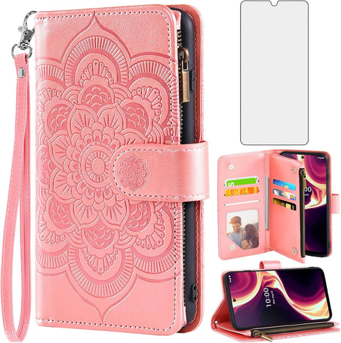 Asuwish Phone Case for Boost Mobile Celero 5G Plus 7 inch 2023 Wallet Cover with Tempered Glass Screen Protector and Flower Leather Flip Credit Ca...