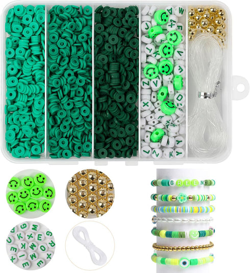 Yochus Green Clay Beads Bracelet Making kit, 1700pcs Heishi Beads for Jewelry Making, Polymer Clay Beads Friendship Bracelet Kit with Gold Beads L...