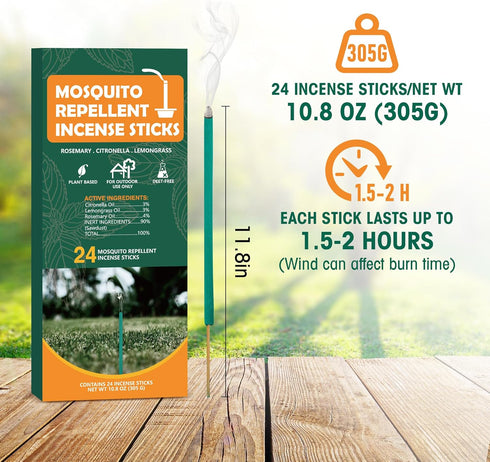 Mosquito Repellent Incense Sticks Outdoor Patio, 24pcs Citronella Incense Sticks, Deet Free Natural Organic Mosquito Barrier Mosquito Repellent Ki...