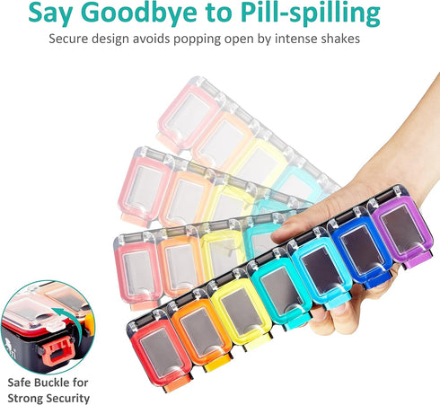 Fullicon Weekly Pill Organizer 7 Day Ultra Moisture and Spill Proof Daily Pill Box, Large Medicine Case with Secure Buckle, Compact Travel Pill Co...