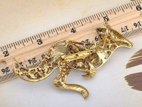 Alilang Golden Tone Topaz Colored Rhinestones Australian Kangaroo Cutout Brooch Pin...