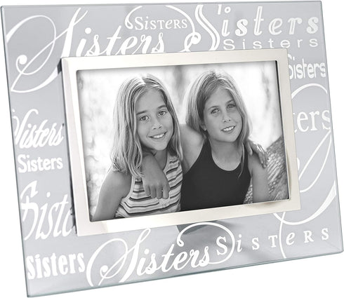 Malden International Designs Mirrored Glass With Silver Metal Inner Border Sisters Picture Frame, 4x6, Clear...