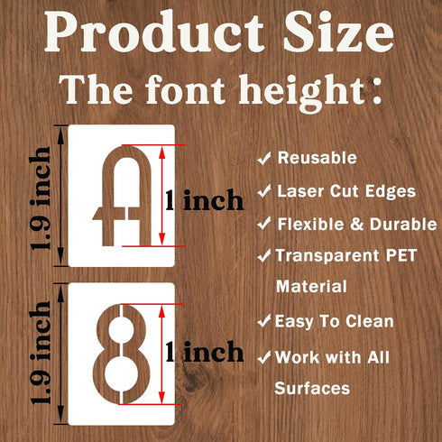 1 Inch Letter Stencils and Numbers, 42 Pcs Alphabet Drawing Stencils, Reusable Plastic Craft Templates for Painting on Wood, Wall, Fabric, Rock, S...