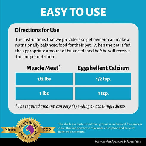Pet's Friend Eggshellent Calcium 6 oz - Fine Eggshell Powder Calcium Supplement for Dogs and Cats, Low Phosphorous Non-Bovine Ingredients, Nourish...