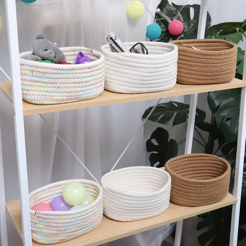 ?2 Pack?ABenkle Small Woven Baskets, Tiny Oval Shallow Storage Baskets, Mini Cotton Rope Empty Decorative Basket, Boho Little Organizer Bins for B...