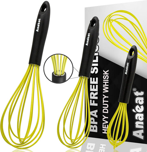 Anaeat Silicone Whisk, Thick Stainless Steel Wire Inner Heat Resistant - Kitchen Whisks for Non-Stick Cookware, Balloon Egg Beater for Whisking, B...