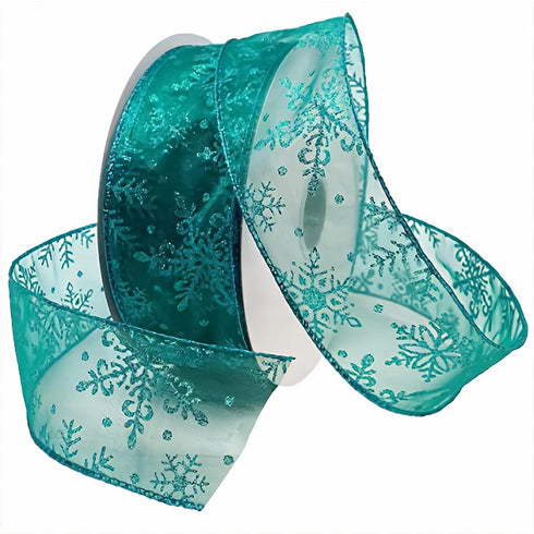 Morex Ribbon Snowflake Wired Sheer Glitter Ribbon, 2-1/2-Inch by 50-Yard Spool, Turquoise...