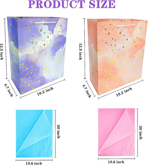 BLESZSING Gift Bag Birthday Large Gift Bags Set Included 2 Pack Paper Gift Bags with Tissue Paper Colorful Pink Blue Gift Bags 125 Large Size Blue...