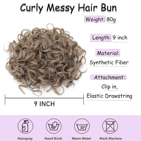 Messy Bun Hair Piece for Women Elastic Drawstring Curly Bun Loose Wave Bun Hair Pieces Fake Messy Hair Bun Extensions for Women Daily Use (Gray Br...