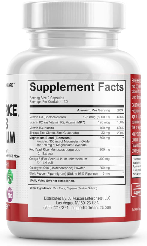 COQ10 200mg Red Yeast Rice 3000mg Omega 3 3000mg Magnesium Complex 500mg Niacin Zinc Vitamin K2 D3 - Heart Health Support Vitamins for Women and M...