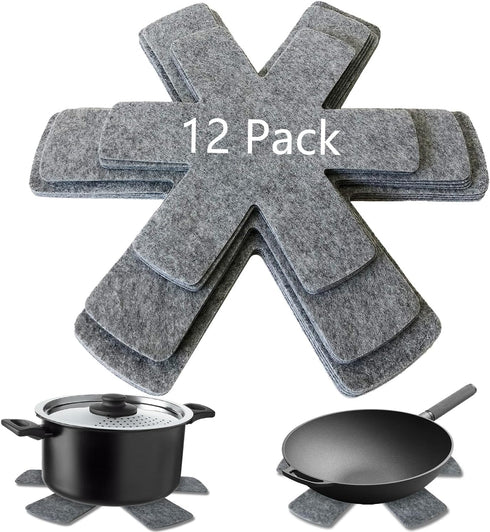 Pot and Pan Protectors Set of 12, 3 Different Size Larger & Thicker Pan Protectors for Stacking and Protecting Your Cookware...