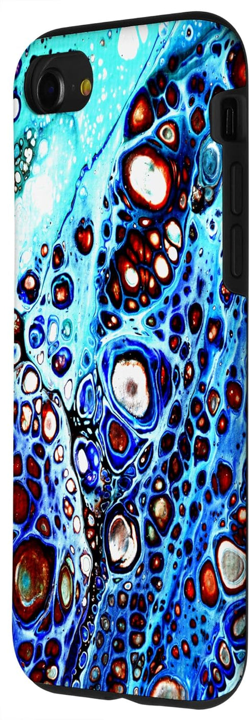 iPhone SE (2020) / 7 / 8 Bright Blue and Orange Water Pattern Fluid Acrylic Art Pour Case...