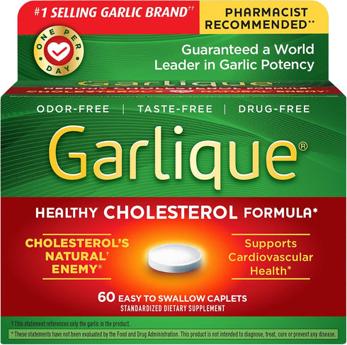 Garlique Garlic Extract Supplement, Healthy Cholesterol Formula, Odorless & Vegan-Friendly, 60 Caplets...