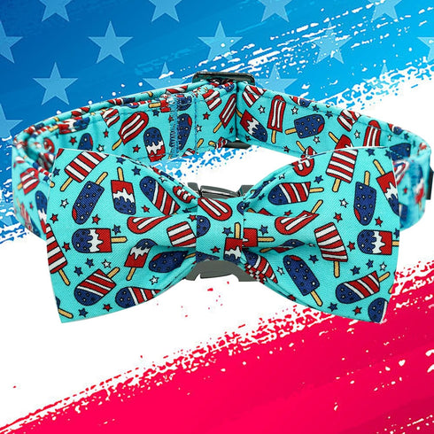 Elegant little tail Independence Day Dog Collar, Holiday Pet Collar with Bow Dog Durable Patriotic Dog Collars Pet Gift Adjustable Dog Collar for ...