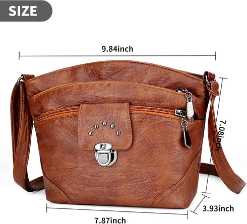 Women Multi-Pocket Crossbody Shoulder Bag Ladies Handbags Soft PU Leather Messenger Bag with Adjustable Strap...
