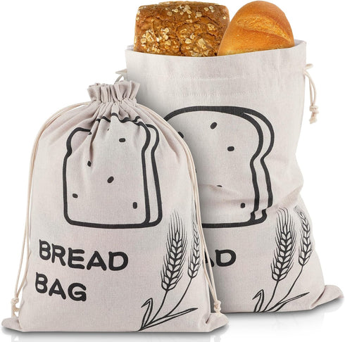 Bread Bags, 2 Pack Linen Bread Bags, Bread Bags for Homemade Bread Storage with Drawstring — Plastic Lined, Reusable Gift Bag for Housewarming, We...
