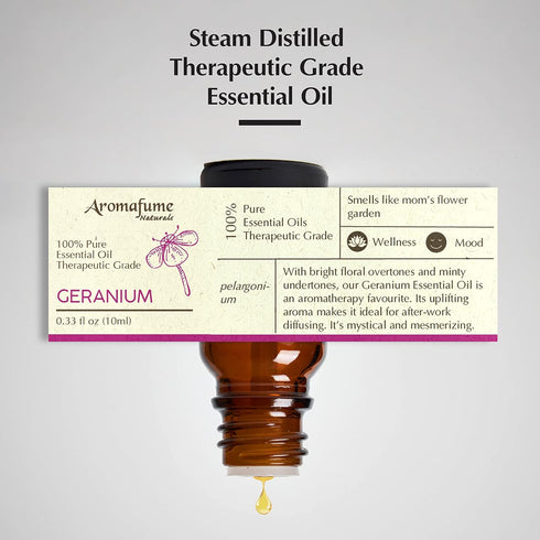AROMAFUME Geranium Essential Oil - 100% Natural, Therapeutic Grade Essential Oils - Pure, Floral Aromatherapy Oil for Home Diffusers - Gifts for H...