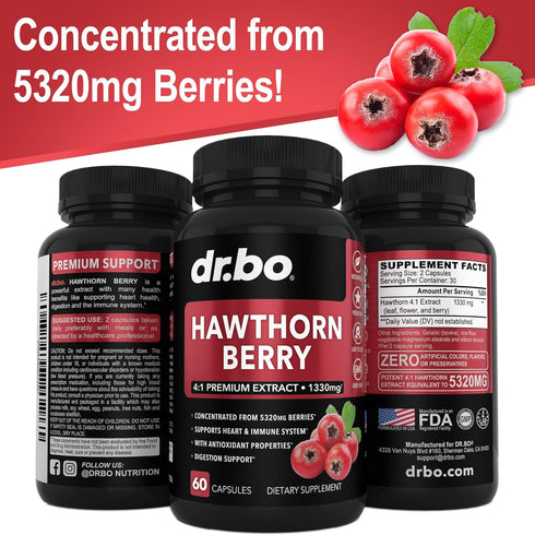 Hawthorn Berry Capsules Supplement - 1330mg 4:1 Hawthorn Extract for Digestion & Heart Health Supplements - Extra Strength Fresh Hawthorn Berry Ex...