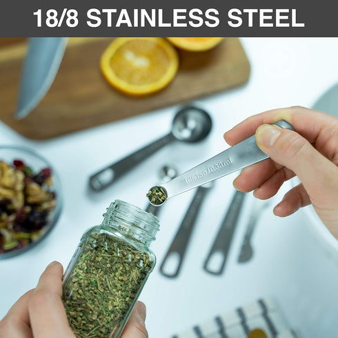 BALCI - 9 Measuring Spoons, Heavy Duty 18/8 Premium Stainless Steel Measuring Spoons Set, Spoons with US and Metric Measurements, Set of 9 + Level...