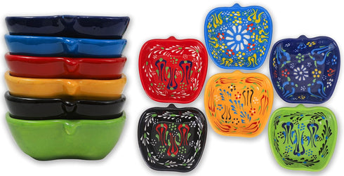 6pcs Hand Painted Turkish Ceramic Snack Bowls - 3.35''/8.5cm-74ml/2.5 oz - Mix Color Decorative Design Multi-Purpose (Apple)...