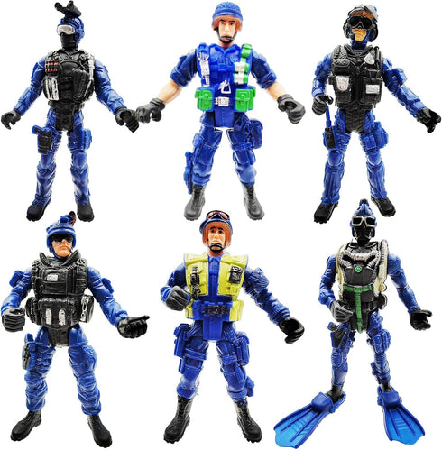Police Army Men Playset Guard Military with Weapons Accessories 6 Pack Toy Soldiers Action Figures for Toddlers Age 6 7 8 9 yr Old Boys Girls Kids...