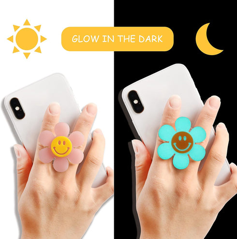 Cheerful Smiley Flower Phone Grip - Bright, Expandable, Collapsible - Comfortable Touch, Secure Grip (Pink)...