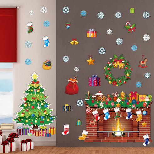 Christmas Bulletin Board Xmas Classroom Decoration Christmas Tree Cutouts Fireplace Poster Wreath Garland Bulletin Board Winter Holiday Wall Decal...