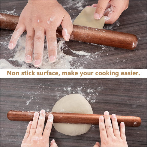Aisoso French Rolling Pin, 17.7 Inches Wood Rolling Pin for Baking Extra Long Thickened, Classic Wooden Dough Roller for Fondant Pizza Pie Crust C...
