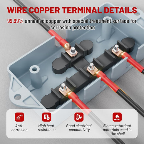 RED WOLF 4 AWG 3/8"(M10) 20 PCS Wire Lugs Ring Terminal Connectors Ends, 4 Gauge Battery Cable Copper Connector Ring Ends Stud w/Heat Shrink Tubin...