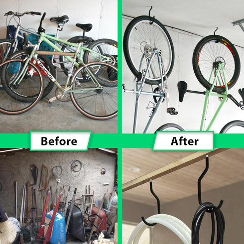 4 Pack Heavy Duty Garage Bike Storage and Utility Hooks-Bike Hooks for Garage Wall and Ceiling-Garage Hooks for Hanging Bicycle,Hose,Cords,and Gar...