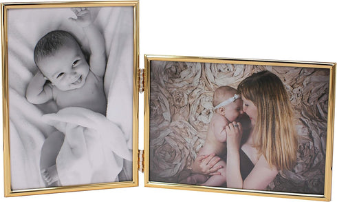 Vertical Horizontal Combo- Double 4 by 6 Inch Metal Folding Picture Frames-(1 Landscape and 1 Portrait Style) (Modern gold)...
