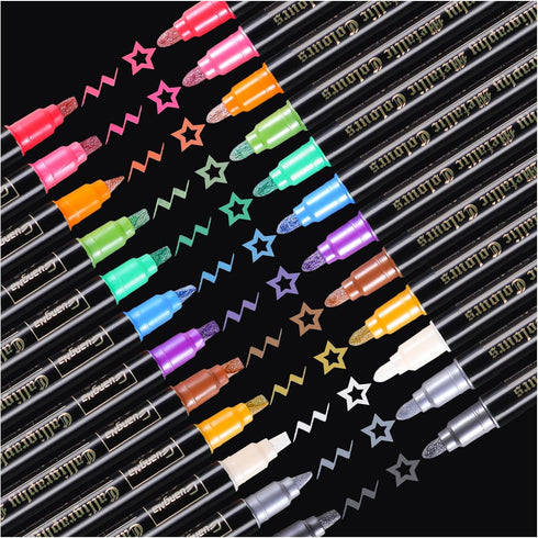 Calligraphy Metallic Marker Pens Dual Tip Chisel and Medium Point Pens for Black Paper, Rock Painting, Easter Egg, Halloween Pumpkin, Card Making,...