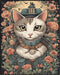 Posterizer 1 pcs- Abstract white cat in the middle of red flowers-Art for Animal Lovers-Floral Botanical Art- Gift for Men Women Teens-Living Room...