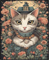 Posterizer 1 pcs- Abstract white cat in the middle of red flowers-Art for Animal Lovers-Floral Botanical Art- Gift for Men Women Teens-Living Room...
