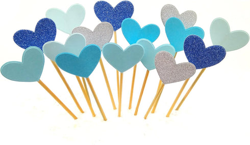 Cupcake Toppers 30Pcs Set, GUCUJI Funny Blue Heart DIY Glitter Mini Birthday Cake Snack Decorations Picks Suppliers Party Accessories for Wedding ...