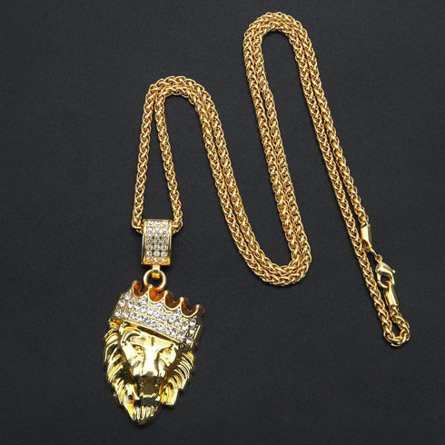 AHIER Gold Necklace Chain with Dollar Sign, 18K Gold Plated Hip Hop Chain Necklace Pendant for Men, 30inch (Rotatable,Lion Head)...