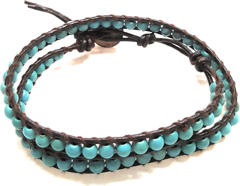 Turquiose 2 Wrap Bracelets and Choker woven Leather Necklace 2 in 1, Men Bracelet, Women Bracelet, Teengirls Bracelet...