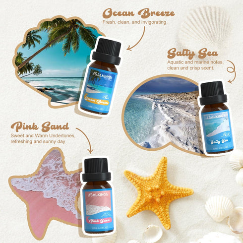 SALKING Surf & Sand Fragrance Oils, Premium Essential Oil for Diffuser, Scented Oil Gift Set for Soap Candle Making - Ocean Breeze, Salty Sea, Pin...