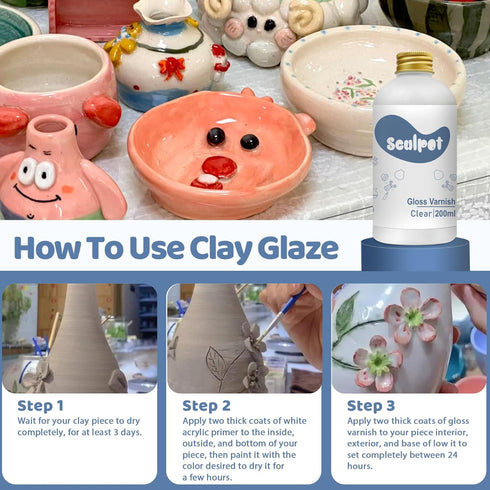 200ml Air Dry Clay Glaze, Gloss Varnish for Air Drying Clay, Air Dry Clay Varnish for Pottery and Acrylic Paint, Colourless, Waterproof, Scratch R...