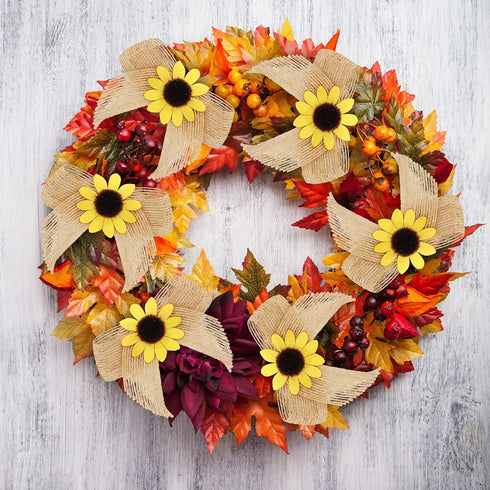 Syhood 12 Pieces Sunflower Burlap Bow 3 Inch Summer Artificial Handmade Wreath Bow Fall Natural Sunflower Decor for Crafts Summer Fall Christmas T...