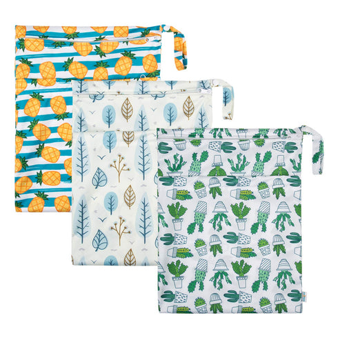 babygoal Wet Dry Bags for Baby Cloth Diapers, Washable Travel Bags, Beach, Pool, Gym Bag for Swimsuits & Wet Clothes with Two Zippered Pockets 3 P...