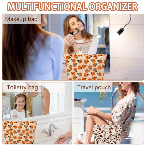 2Pcs Daisy Flower Makeup Bag Travel Cute Cosmetic Bags for Women Large Floral Makeup Pouch Zipper Cosmetic Pouch Set for Purse Aesthetic Corduroy ...